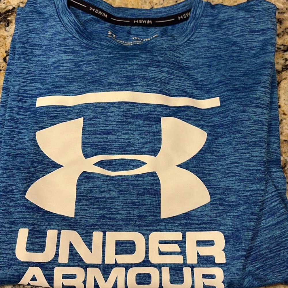Under Armour Blue Heathered Short Sleeve Tee with White Logo